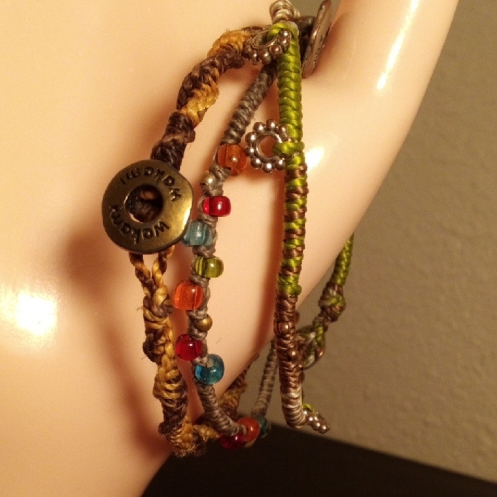 Boho Multi-Strand Olive Green and Brown Beaded Bracelet - Picture 3 of 5